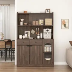 TIRAMISUBEST 71 Inch Tall Wooden Kitchen Pantry Cabinet with Storage Shelves - Walnut Finish Freestanding Organizer