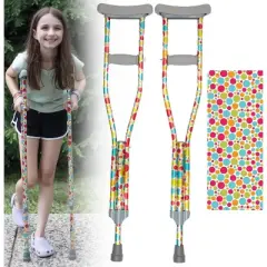 SCS Direct My Crutches - Youth Junior Crutches for Kids w Adjustable Handgrip & Length (3'9" to 4'5") - Lightweight, Durable Aluminum - Polka Dots