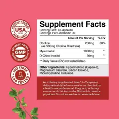 Myo & D-Chiro Inositol Capsules, Choline Inositol Supplement for Cycle & Fertility Support, Womens Hormone Balance Supplement, Nature's Craft, 120ct