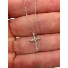 Pompeii3 1/10ct Diamond Cross Pendant 10K White Gold 1/2" Tall
