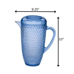 Gulches 2.5 Quarts Water Pitcher with Lid - Diamond Cut Unbreakable Plastic, BPA Free, Drink/Juice Pitcher with Spout,Blue