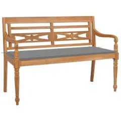 vidaXL Batavia Bench Garden Bench Patio Loveseat with Cushion Solid Wood Teak - Gray 47.2"