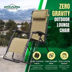 Caravan Sports Zero Gravity Outdoor Portable Folding Camping Lawn Deck Patio Pool Recliner Lounge Chair for Adults, Adjustable Headrest