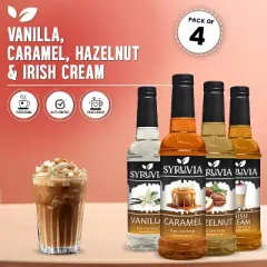 Syruvia Coffee Flavors Variety Pack: Vanilla, Salted Caramel, Hazelnut & Irish Cream 25.4 fl oz Syrup