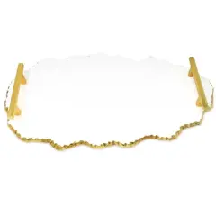 Classic Touch White Marble Platter with Gold Edge and Handles