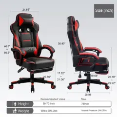 LUCKRACER Gaming Chair with Footrest High Back Computer Desk Chair Office Chair Red