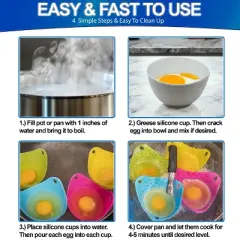 5 Star Super Deals Egg Poacher Silicone Cup 4pc Set - Microwave & Stovetop Boiler Safe Poaching Pan, Steamer, & Boiler Floating Insert Cooking Pods