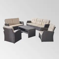 Sanger 5pc Wicker Chat Set - Dark Brown - Christopher Knight Home