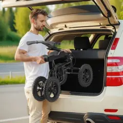 VEVOR Folding Knee Scooter,Carbon Steel Steerable Knee Walker with Height-Adjustable Handlebar & Knee Pad,12" All-Terrain Wheel,Dual Brakes, 350LBS