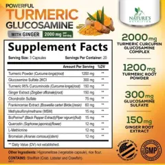 Turmeric Curcumin Supplement 2000mg - Glucosamine Chondroitin, Ginger, 95% Curcuminoids & BioPerine Black Pepper - 60 Capsules By Nature's Nutrition