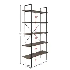 Lavish Home 5-Tier Freestanding Bookshelf &ndash; Open Industrial Style Etagere Wooden Shelving, Brown Woodgrain