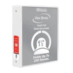 BAZIC Products&reg; 3-Ring View Binder with 2 Pockets, 1.5", White, Pack of 6