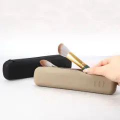 Unique Bargains Portable Travel Silicone Makeup Brush Holder Black Khaki 2 Pcs