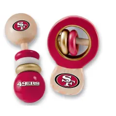 Baby Fanatic Wood Rattle 2 Pack - NFL San Francisco 49ers Baby Toy Set