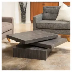 Iverson Rectangular Rotatable Coffee Table Black Oak - Christopher Knight Home: Unique 60's Vibe, Dual-Shelf