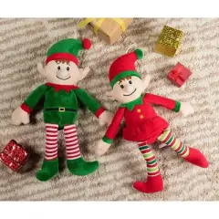 Blue Panda 2-Pack Christmas Elves Plush Toy, Santa Helper Boy and Girl Elf Stuffed Doll for Decorations, 12"