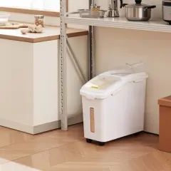 VEVOR Rice Storage Container, 11.4Gallon/50L Capacity Large Dog Food Dispenser Bin, Kitchen Ingredient Grain Cereal Flour Bin, 1 Pack, White