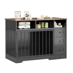 48'' High Quality Wood Dog Crate Furniture with Bowl & Storage Drawers  for Small Medium, Black