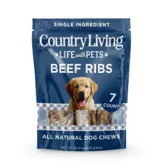 Country Living 4&rdquo;-7&rdquo; Rib Bones Dog Treats &ndash; 7 Count Bag &ndash; All-Natural Beef Rib Bones for Dogs &ndash; Long-Lasting, High-Protein Chews
