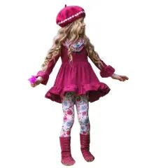 Girls Fall-ishous Flowers Tunic, Leggings & Scarf Set - Mia Belle Girls