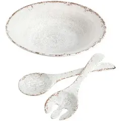 Gibson Laurie Gates Mauna 3 Piece Melamine Serving Bowl Set in White with Serving Utensils