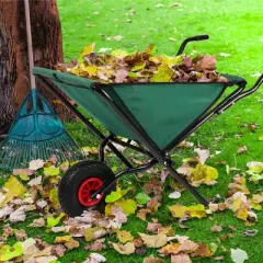 Pure Garden 80lb Capacity Collapsible Steel Wheelbarrow Green: No Assembly, Pneumatic Tire, 9.6 Volume, 31" H