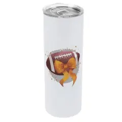 Elanze Designs 20 Ounce Stainless Steel On the Go Travel Tumbler With Push Top Lid, Football With Orange Bow
