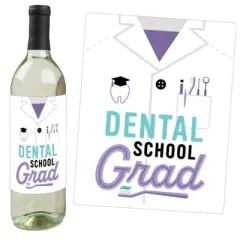 Big Dot of Happiness Dental School Grad - Dentistry and Hygienist Graduation Party Decorations for Women and Men - Wine Bottle Label Stickers - 4 Ct
