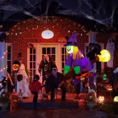 Angel Sar 3.9FT Halloween Inflatable Witch Window Breaker Decoration, LED Light-Up Witch on Broom Blow Up for Indoor, Outdoor Yard, Party, Lawn