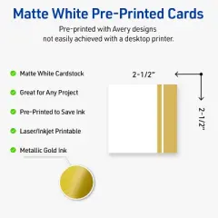 Avery Printable Square Cards, Gold Double-Dipped Edge, 2.5" x 2.5", Matte White Square Cards, Laser/Inkjet, 90ct, Great for Business Cards