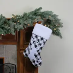 Northlight 20.5" Black and White Plaid Rustic Reindeer Snowflake Christmas Stocking