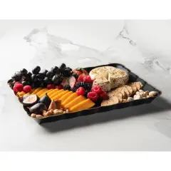Posh Setting Black and Gold Rectangular Serving Tray with Scalloped Edge - 4 Count