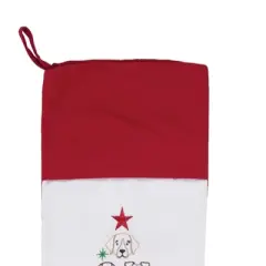 C&F Home Dog Themed Embroidered Christmas Stocking on White Background with Red Cuff Features Dog Face Christmas Tree Stocking 20.0 in.