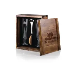 Picnic Time Mickey and Minnie Mouse 7pc Glass Beverage Gift Set: Disney Pilsner Glassware, Coasters, Bottle Opener, Storage Box