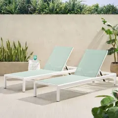 Cape Coral 2pk Outdoor Acacia Wood Chaise Lounges: Breathable Mesh, Adjustable, Wheels - Christopher Knight Home