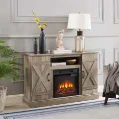 NicBex 47 Inch Fireplace TV Stand with Storage Cabinet for TV Up to 43",Modern Media Entertainment Center with Electric Fireplace Insert,Gray