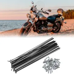 Unique Bargains Bicycle Steel Spokes 14G Bike Spoke with Nipples Black 40 Pcs