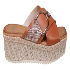 GC Shoes Lindsey Buckle Cross Strap Espadrille Slide Platform Sandals