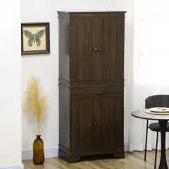 HOMCOM 72" Farmhouse Kitchen Pantry, 4-Door Rustic Storage Cabinet with Drawer and 3 Shelves, Walnut