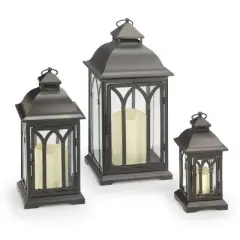 Pebble Lane Living Lombard Metal Lantern Set Black