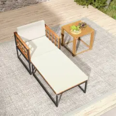 Tangkula 2pcs Outdoor Chaise Lounge Chair Acacia Wood Heavy Duty 1200 lbs Weight Capacity