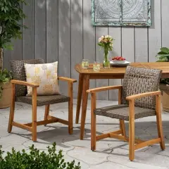 Patio Arm Chair Set Of 2,Wood Patio Chair With Wicker Weave Seat,Outdoor Arm Chair,Arm Chair For Patio,Backyard-Cuddlewood