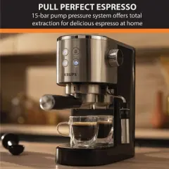 Krups Espresso Maker, 15 Bar Pressure, Stainless Steel