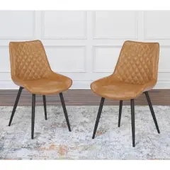 Set of 2 Cooly Tufted Faux Leather Dining Chairs Camel - Abbyson Living