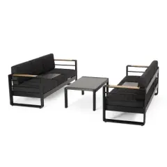 Christopher&nbsp;Knight&nbsp;Home Jane 3 Piece Outdoor Seating Sofa Set with Tempered Glass Table and Water-resistant Cushions