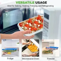 NutriChef 4 Sets Glass Bakeware - High Borosilicate Rectangular Glass Baking Dish w/ Blue BPA-Free Lids, Freezer-to-Oven Home Kitchen Bake Casserole