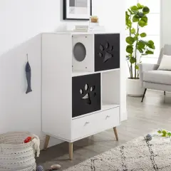 Sam's Pets Convertible 45" Cat Tree Shelf with Drawer In Black And White