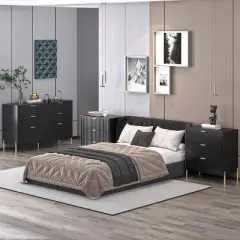 Festivo 3pc Modern Elegance 3 Drawer Nightstands and 6 Drawer Dresser Set Black