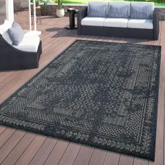 World Rug Gallery Bohemian Border Indoor/Outdoor Area Rug:  Weather-Resistant,  Geometric,  Low Pile