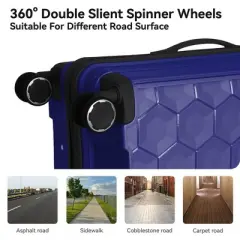 NAYSAYE Luggage PP Hardshell 3 Piece Spinner Set with TSA Lock for Carry On and Checked Luggage, Dark Blue, 20.08"*11.81"*30.12"